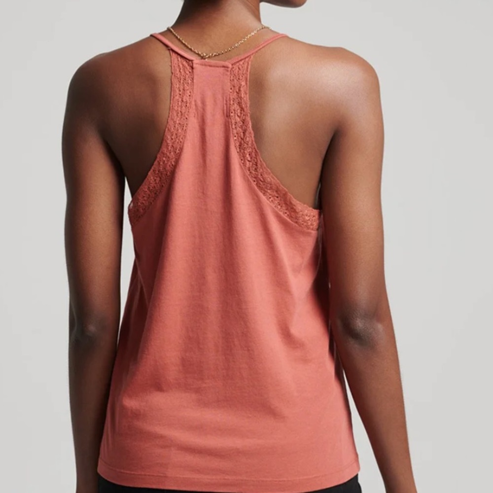 Lace-Trim Racerback Tank Top - Rust - Picture 3 of 7